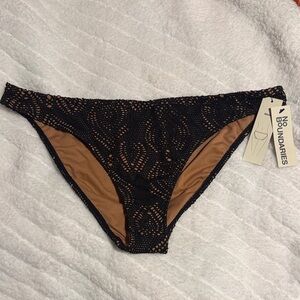 No Boundaries Black Crochet Lace Bikini Bottoms with Tan Lining